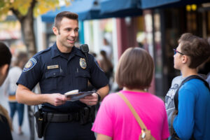 Police officers and community members gathering