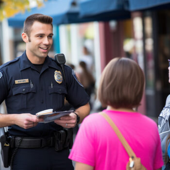 Police officers and community members gathering