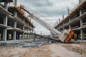construction zone with a toppled crane