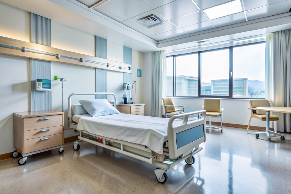 empty hospital ward with vacant bed