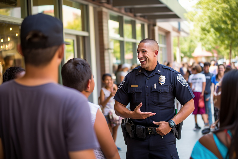 police officer addressing the public